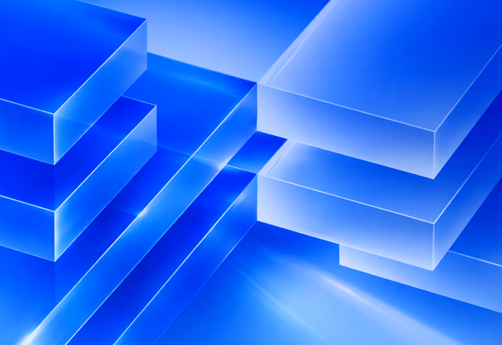 Product interface over an abstract blue digital background